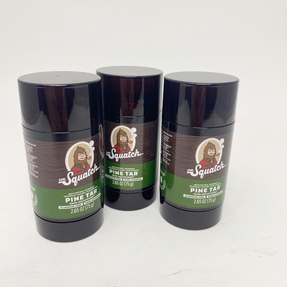 Dr. Squatch Pine Tar Aluminum Free Natural Deodorant Men 3-Pack 2.65oz Stick